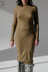 BASERANGE 24 Autumn/Winter Veined Long Sleeve Dress Portugal BAS-DRVL-RB-AU24-FCZ DRVL-RB Emerald Brown